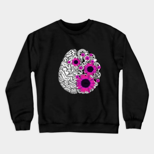 Brain human anatomy,pink sunflowers, mental Crewneck Sweatshirt by Collagedream